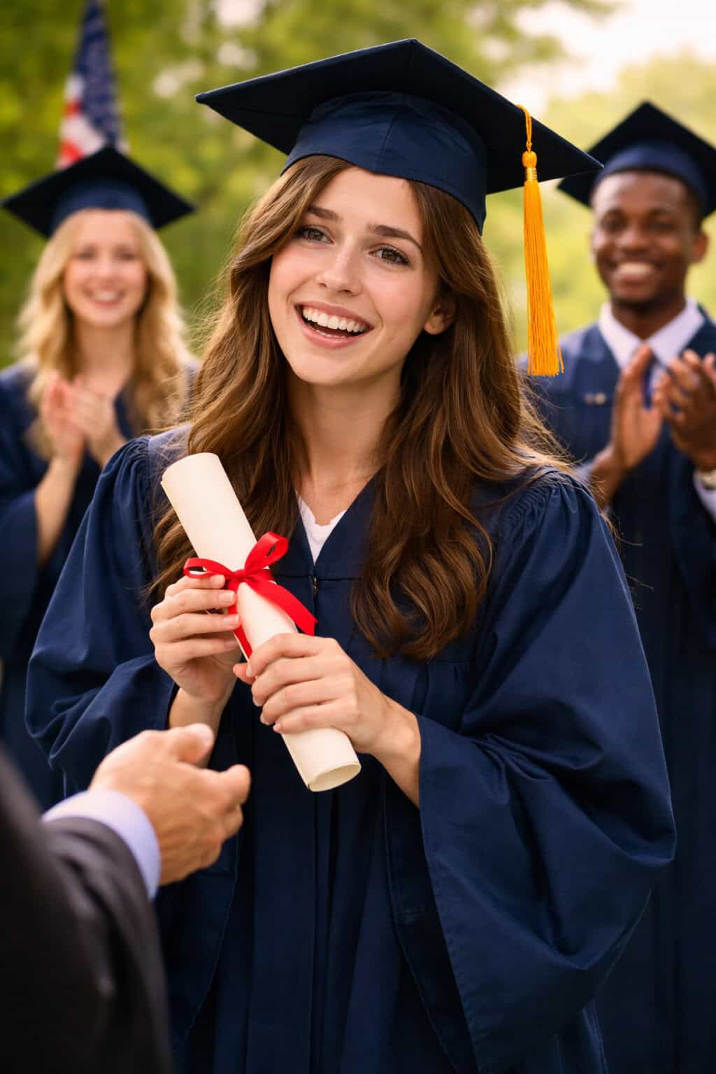 Estudante comemorando formatura como resultado da disciplina para estudar